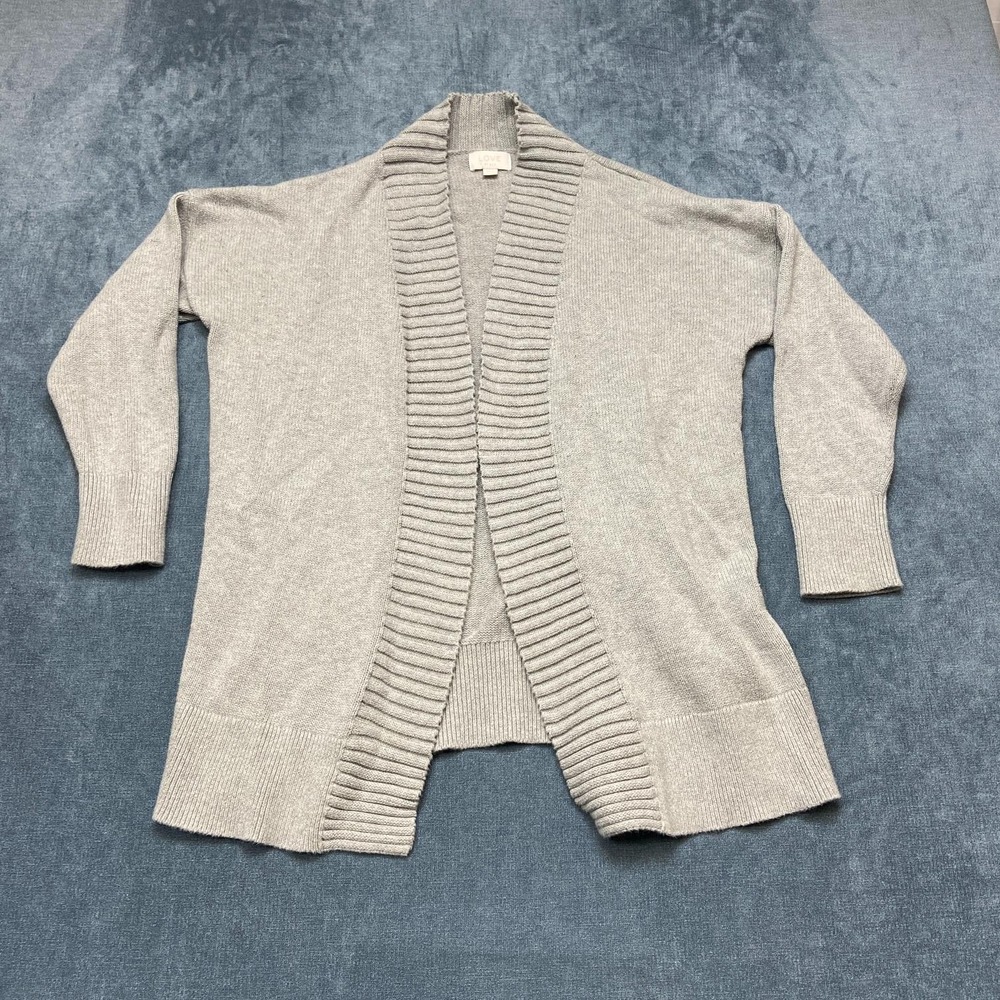 Love By Gap Cardigan Sweater Womens XS Gray Cotton Relaxed Fit Ribbed Hem Cozy